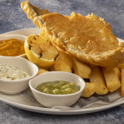 <p>Crispy Fish & Chisps</p>